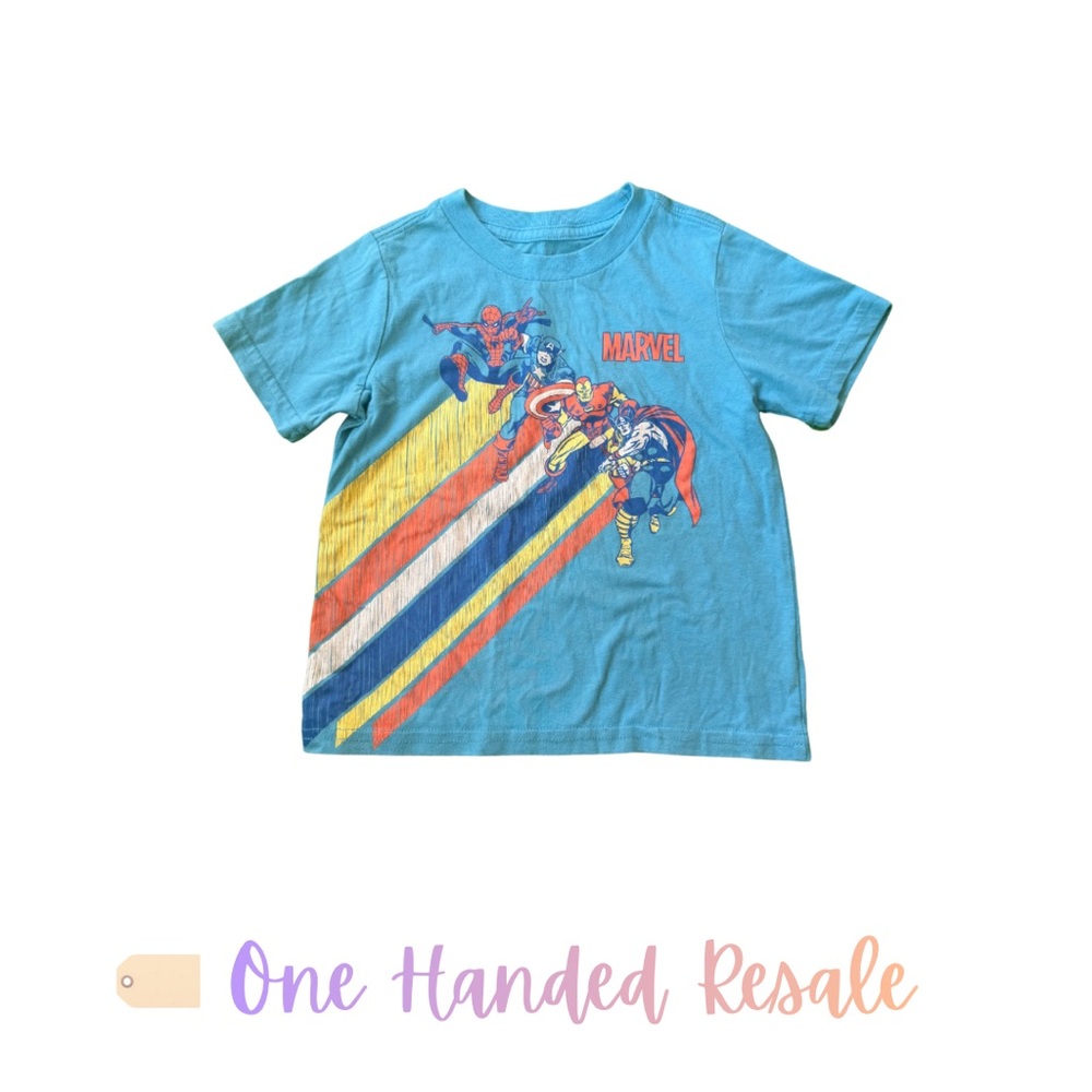 🦸 Marvel Avengers Kids Bright Blue Superhero Graphic T-Shirt Size Estimated 5T